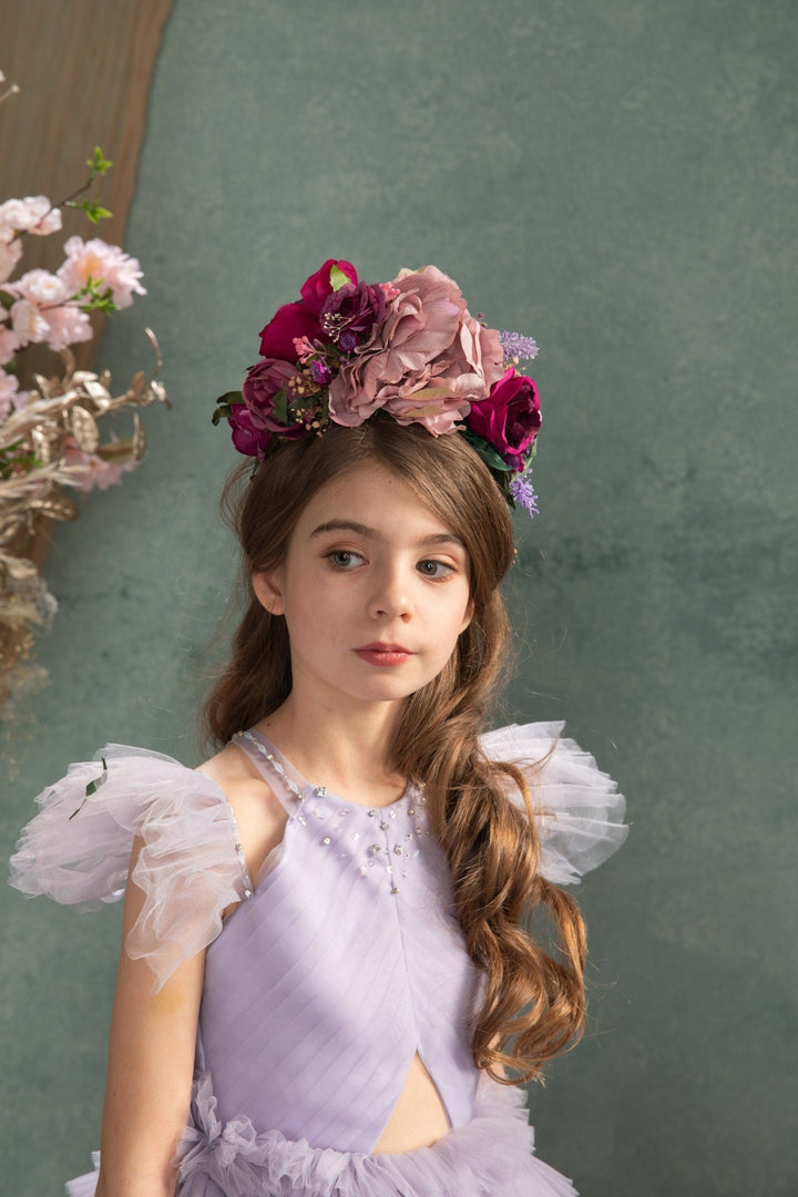 Kids Frida Headband: Magenta & Purple Flower Hairband – handmade floral hair accessory by magaela