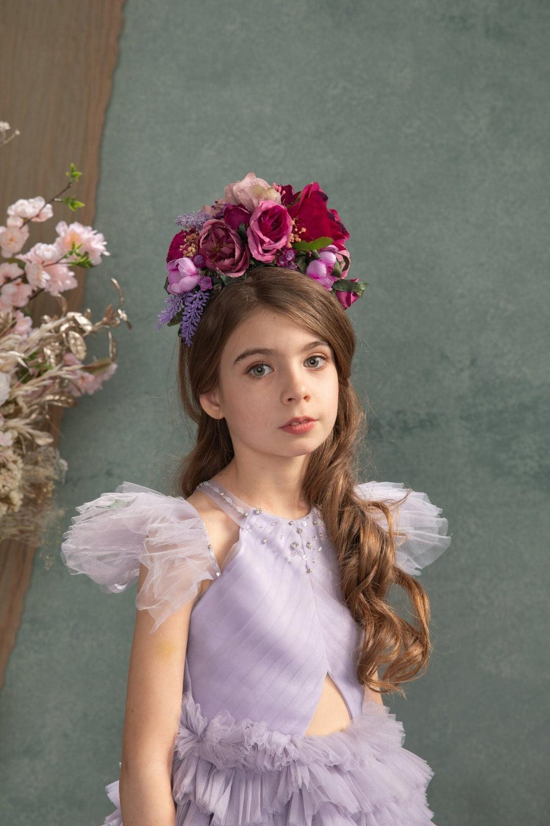 Kids Frida Headband: Magenta & Purple Flower Hairband – handmade floral hair accessory by magaela