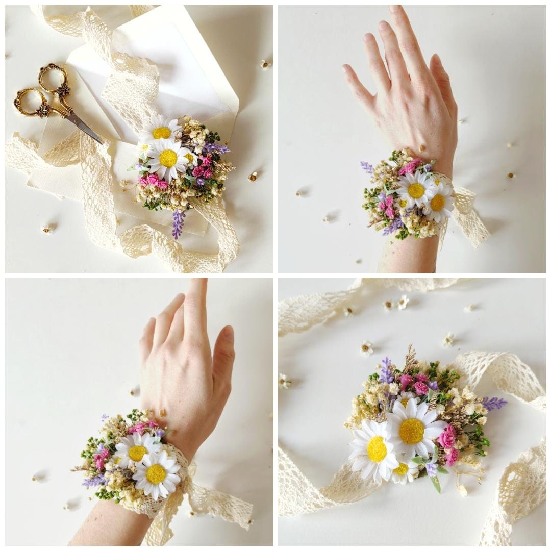 Daisy Boutonniere: Spring Wedding Pocket Square with Lavender – handmade floral hair accessory by magaela