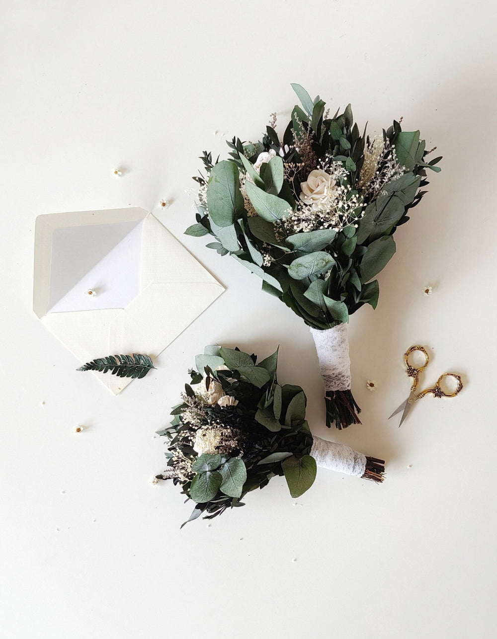 Eucalyptus Wedding Bouquet: White Peony & Greenery Bridal Bouquet – handmade floral hair accessory by magaela