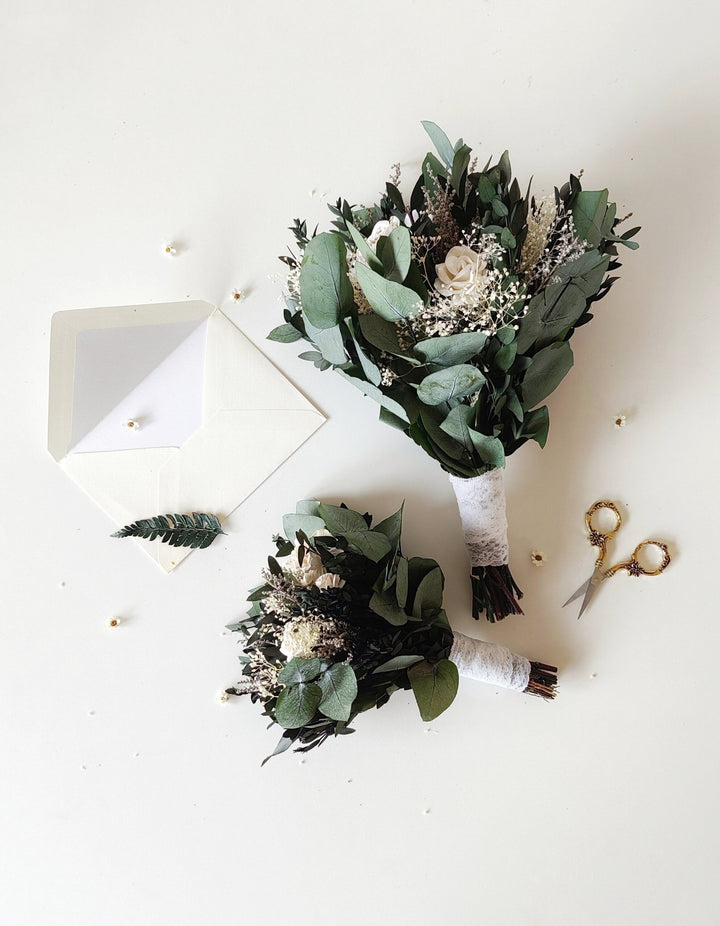 Eucalyptus Wedding Bouquet: White Peony & Greenery Bridal Bouquet – handmade floral hair accessory by magaela