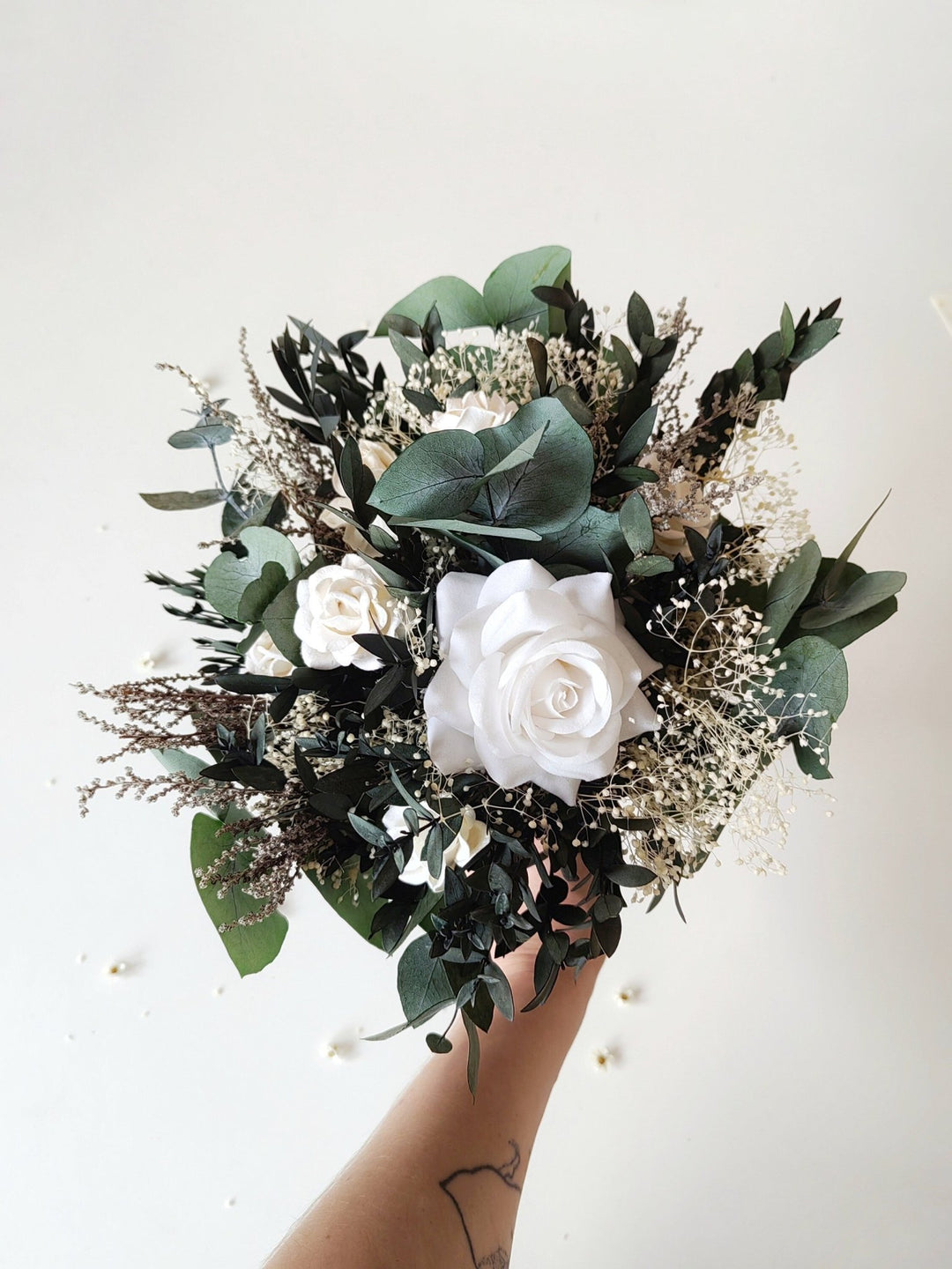 Eucalyptus Wedding Bouquet: White Peony & Greenery Bridal Bouquet – handmade floral hair accessory by magaela