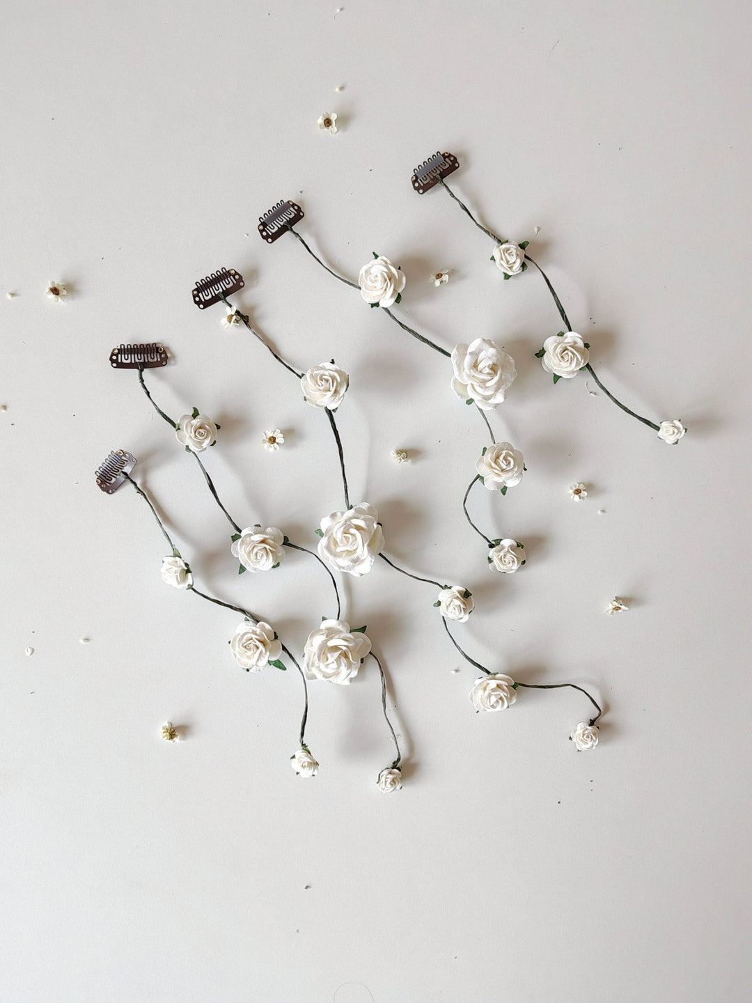 Greenery Bridal Hair Vine: White Roses & Eucalyptus Wedding Accessory – handmade floral hair accessory by magaela