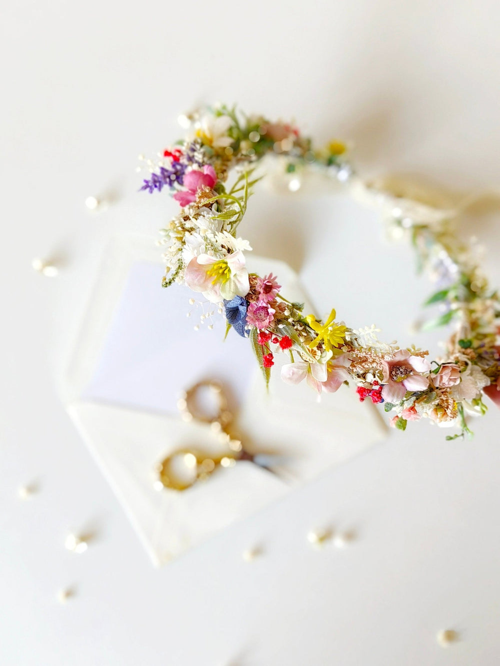 Wildflower Bridal Crown: Colorful Meadow Flower Hair Wreath – handmade floral hair accessory by magaela