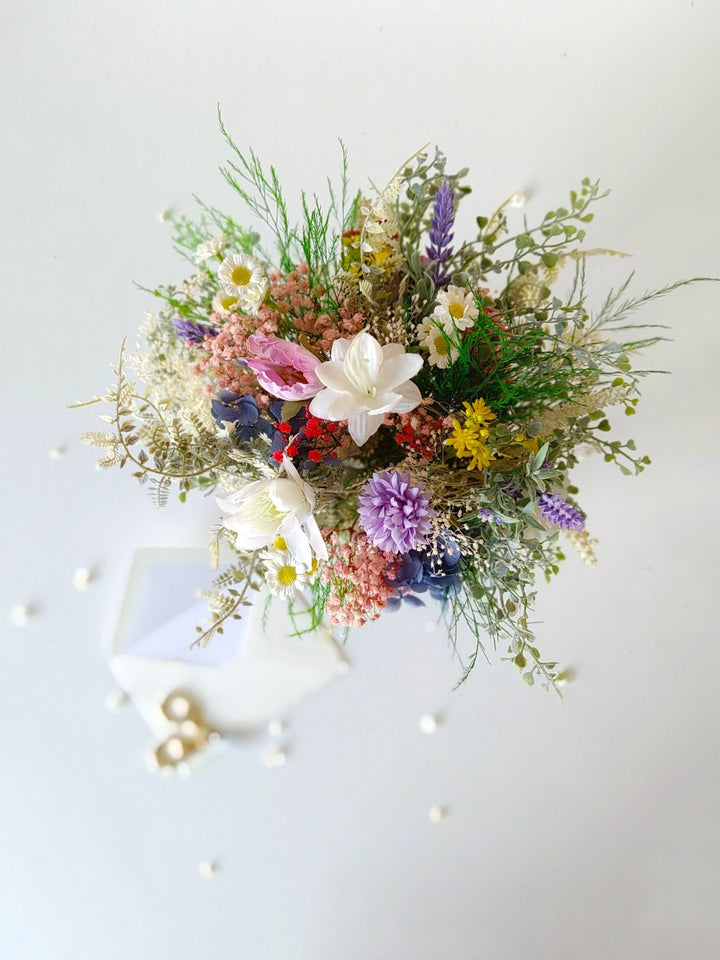 Wildflower Bridal Bouquet: Boho Summer Wedding Flowers (M Size) – handmade floral hair accessory by magaela