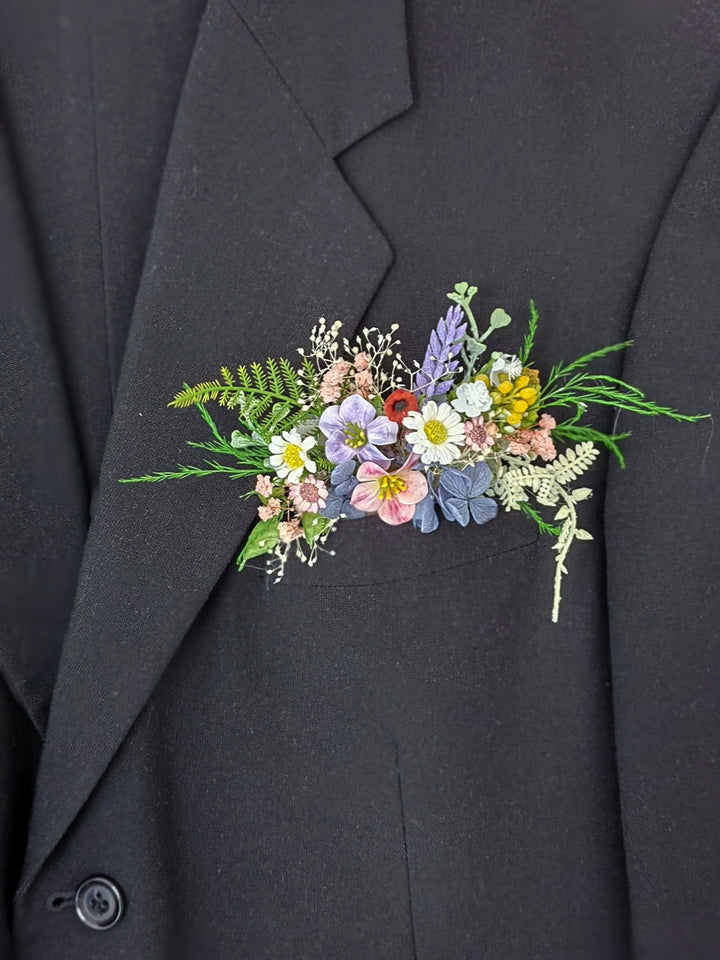 Meadow Wildflower Pocket Boutonniere: Summer Wedding Groom Accessory – handmade floral hair accessory by magaela