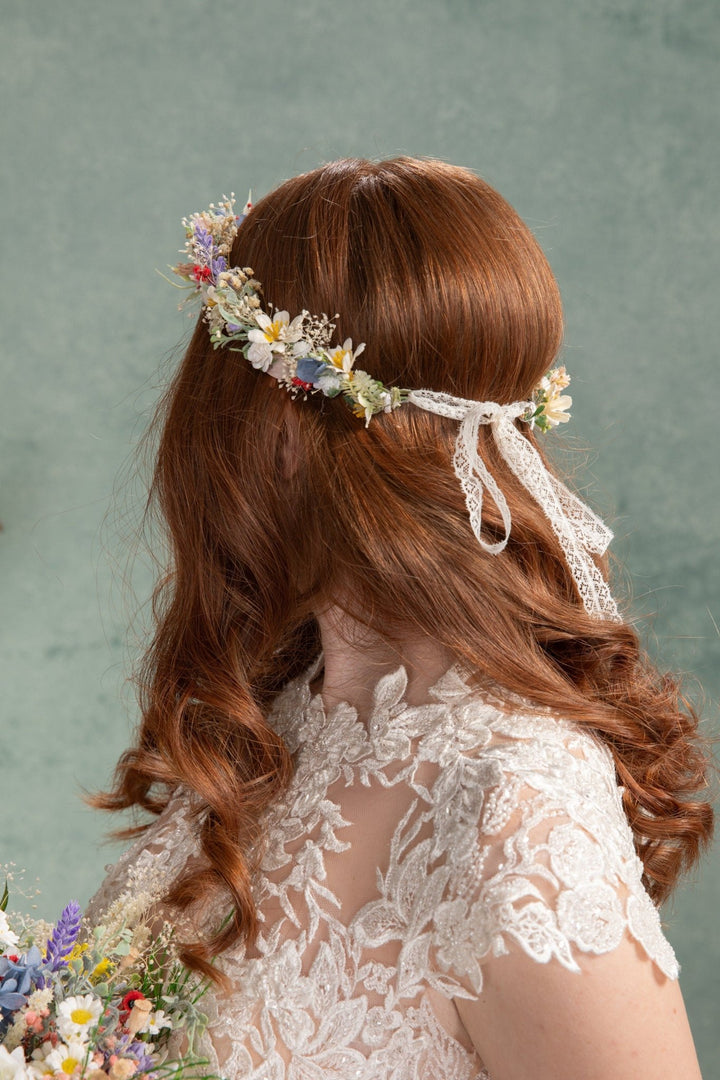 Wildflower Bridal Crown: Colorful Meadow Flower Hair Wreath – handmade floral hair accessory by magaela