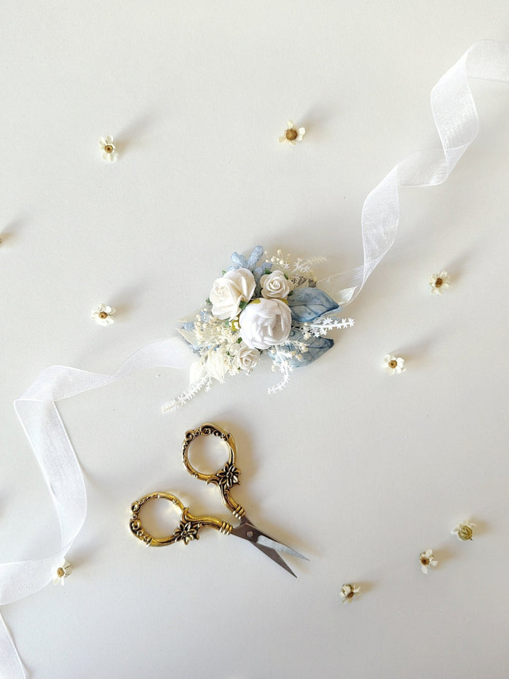 White Flower Wrist Corsage: Handmade Communion Bracelet – handmade floral hair accessory by magaela