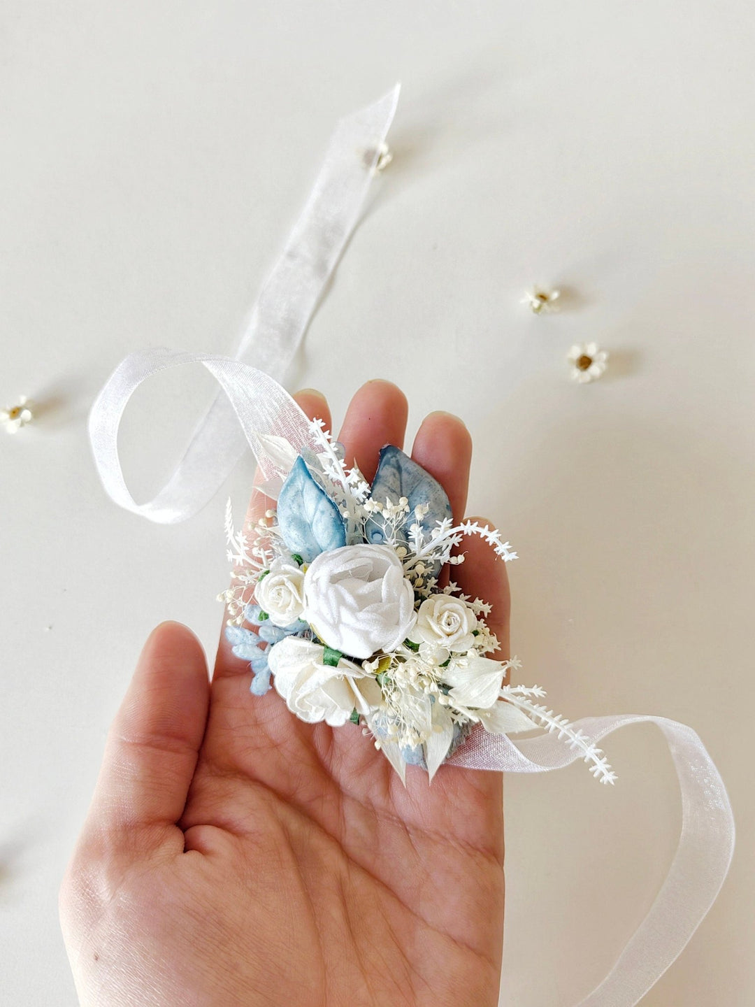 White Flower Wrist Corsage: Handmade Communion Bracelet – handmade floral hair accessory by magaela