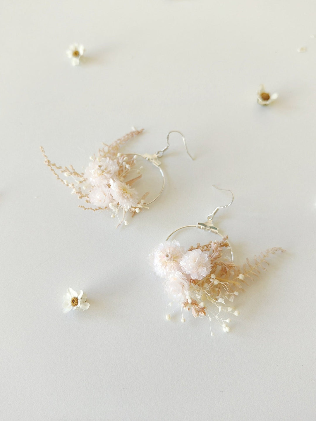 Handmade Floral Circle Earrings: Preserved Pale Pink Flowers – handmade floral hair accessory by magaela
