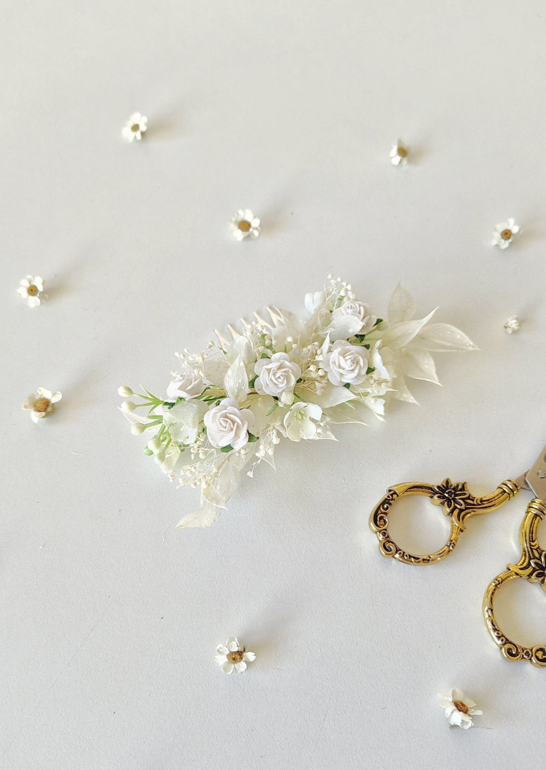 White Rose Flower Hair Comb: First Communion Headpiece – handmade floral hair accessory by magaela