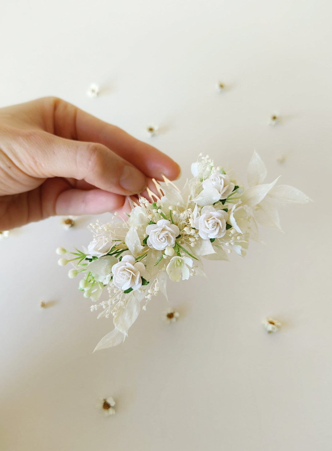 White Rose Flower Hair Comb: First Communion Headpiece – handmade floral hair accessory by magaela