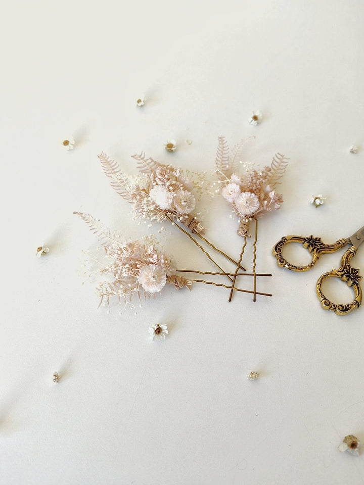 Pink Preserved Flower Hair Pin: First Communion Headpiece – handmade floral hair accessory by magaela