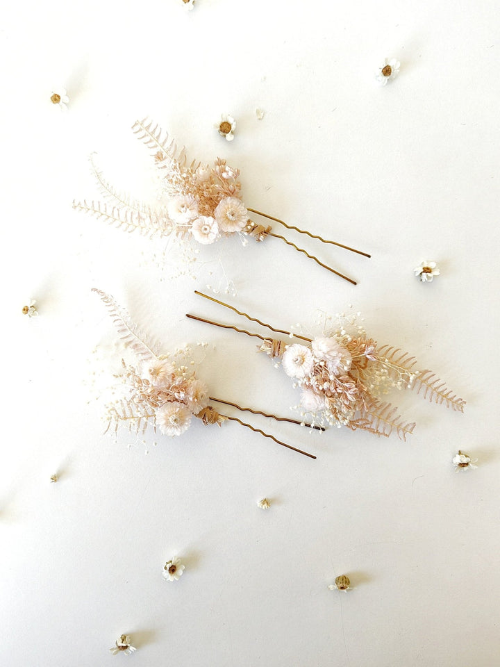 Pink Preserved Flower Hair Pin: First Communion Headpiece – handmade floral hair accessory by magaela