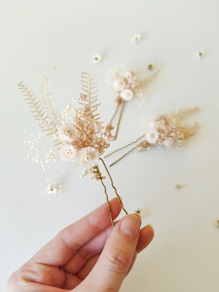 Pink Preserved Flower Hair Pin: First Communion Headpiece – handmade floral hair accessory by magaela