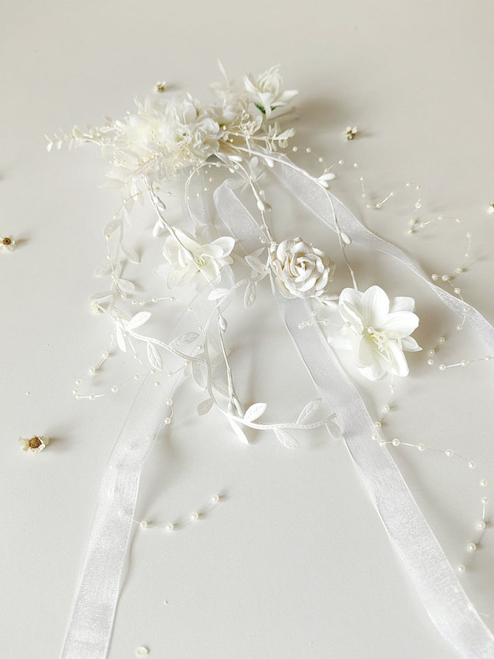 Flower Hair Clip with Veil: First Communion Headpiece – handmade floral hair accessory by magaela