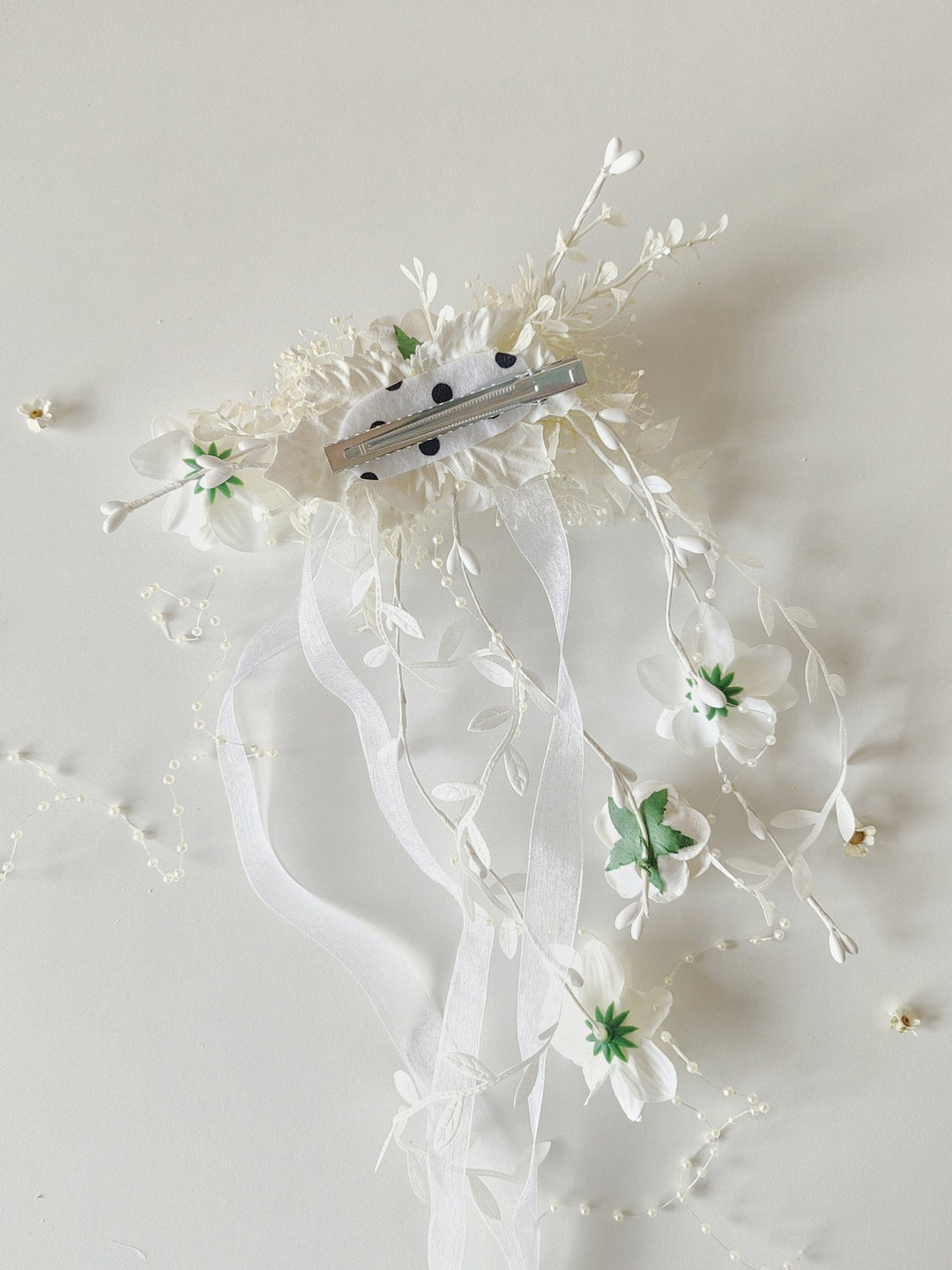 Flower Hair Clip with Veil: First Communion Headpiece – handmade floral hair accessory by magaela