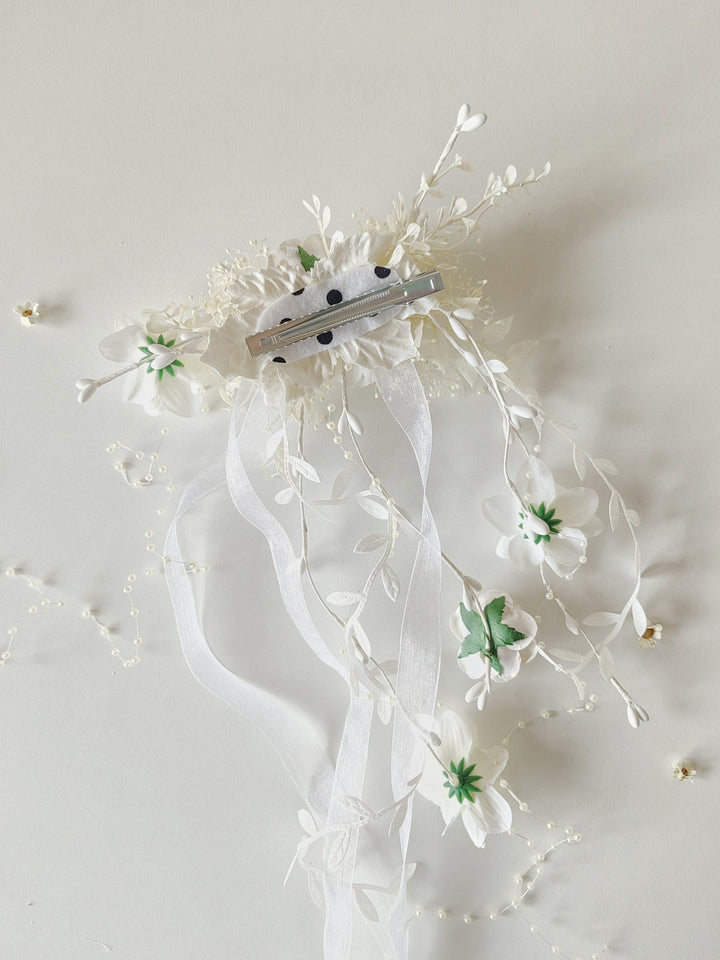 Flower Hair Clip with Veil: First Communion Headpiece – handmade floral hair accessory by magaela
