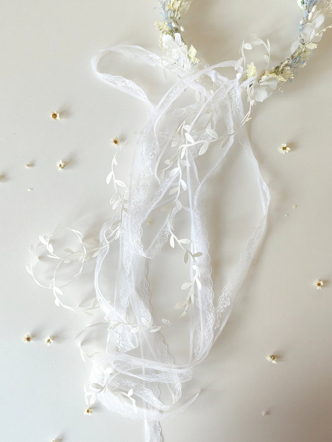 White Flower Hair Wreath with Veil: First Communion Headpiece – handmade floral hair accessory by magaela
