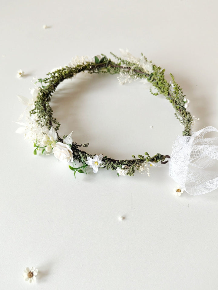 White Rose Flower Crown: First Communion Hair Wreath – handmade floral hair accessory by magaela