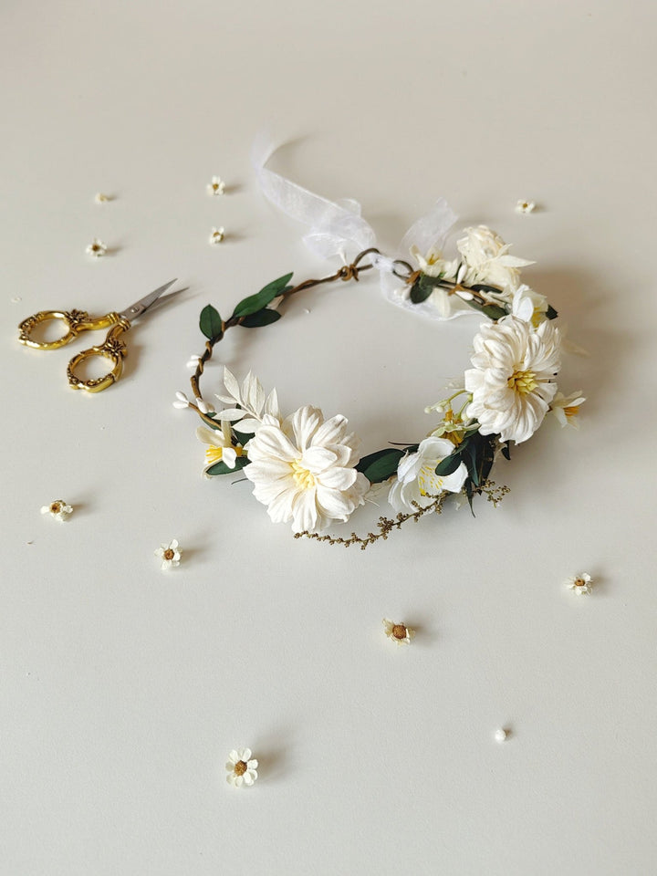 Cream Flower Wreath: Romantic Communion Headpiece – handmade floral hair accessory by magaela