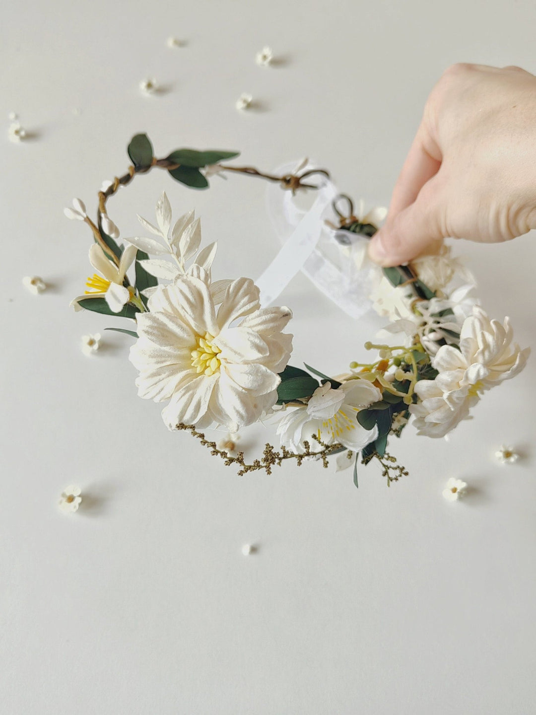 Cream Flower Wreath: Romantic Communion Headpiece – handmade floral hair accessory by magaela