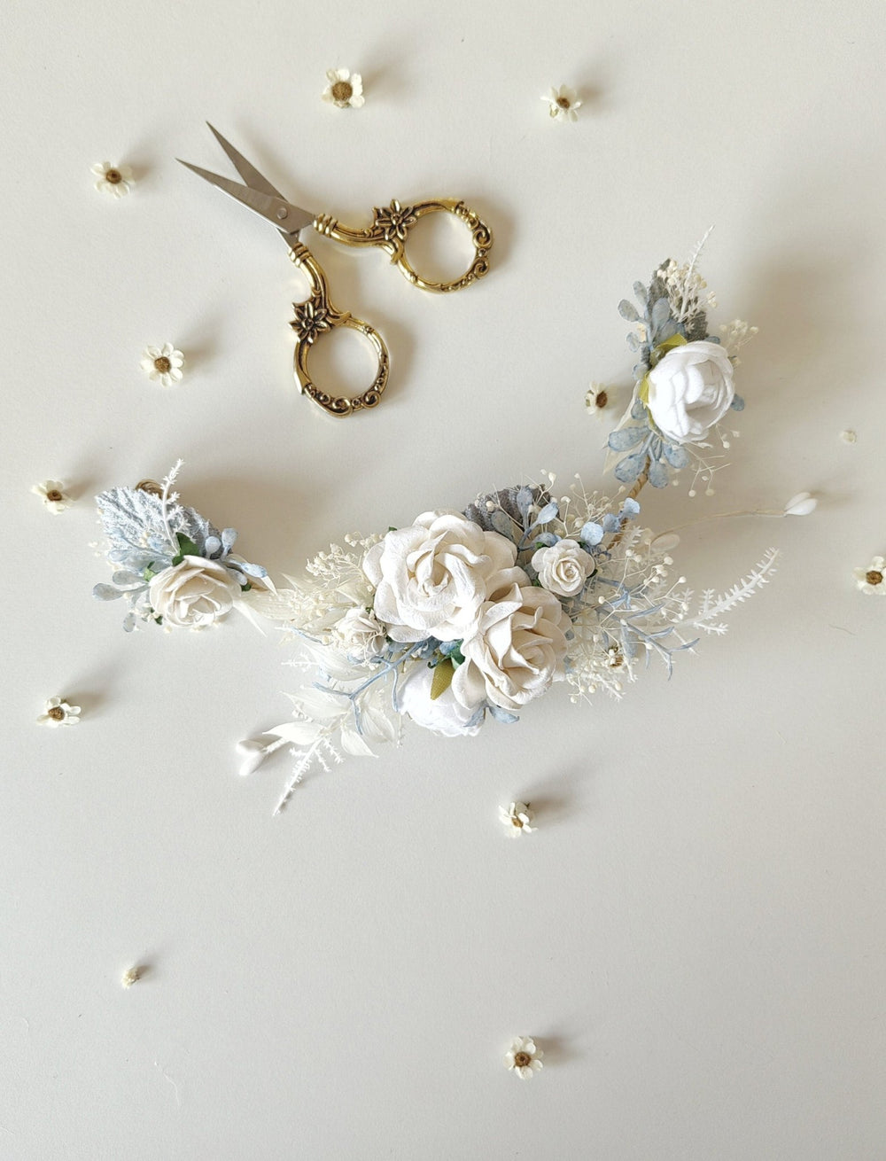 White Rose Flower Hair Vine: First Communion Headpiece – handmade floral hair accessory by magaela