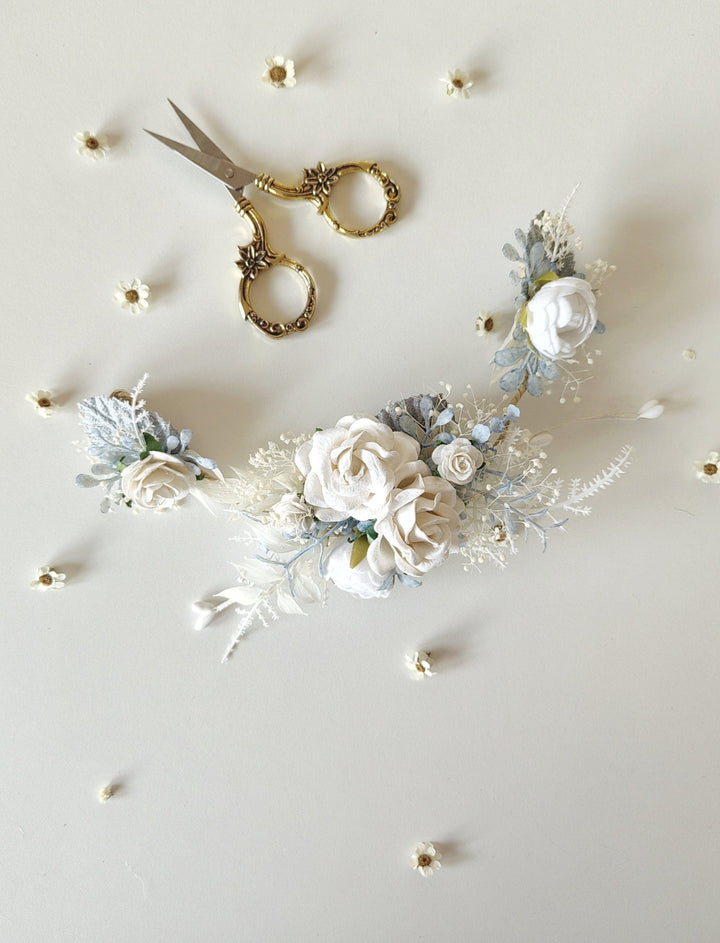 White Rose Flower Hair Vine: First Communion Headpiece – handmade floral hair accessory by magaela
