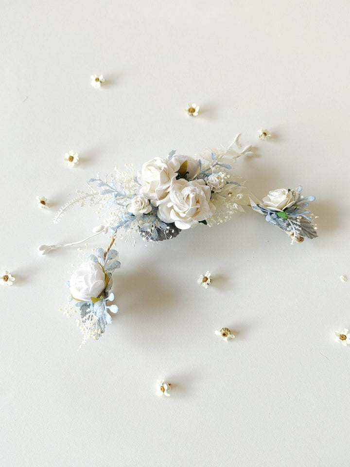 White Rose Flower Hair Vine: First Communion Headpiece – handmade floral hair accessory by magaela