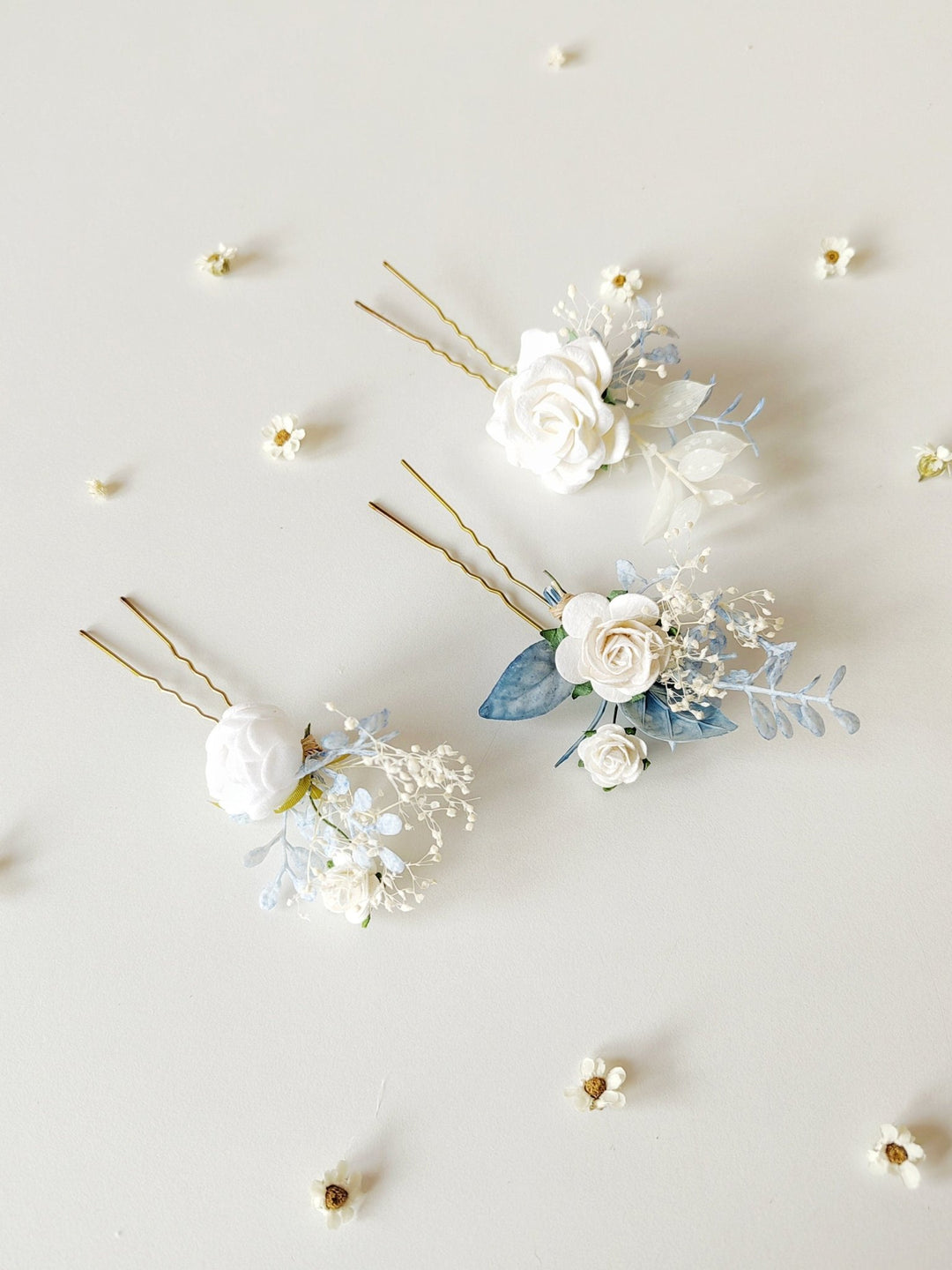 Flower Hair Pins (Set of 3): First Communion Wedding Hair Accessories – handmade floral hair accessory by magaela