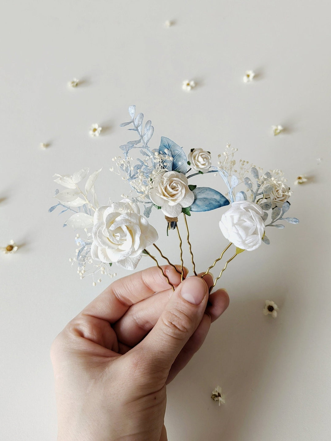 Flower Hair Pins (Set of 3): First Communion Wedding Hair Accessories – handmade floral hair accessory by magaela