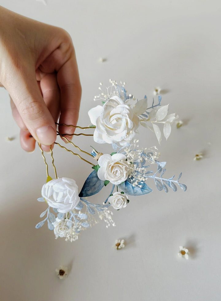 Flower Hair Pins (Set of 3): First Communion Wedding Hair Accessories – handmade floral hair accessory by magaela