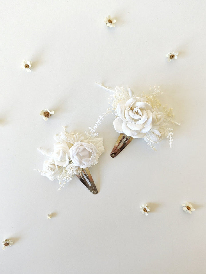 White Rose Hair Clip: First Communion Floral Headpiece – handmade floral hair accessory by magaela