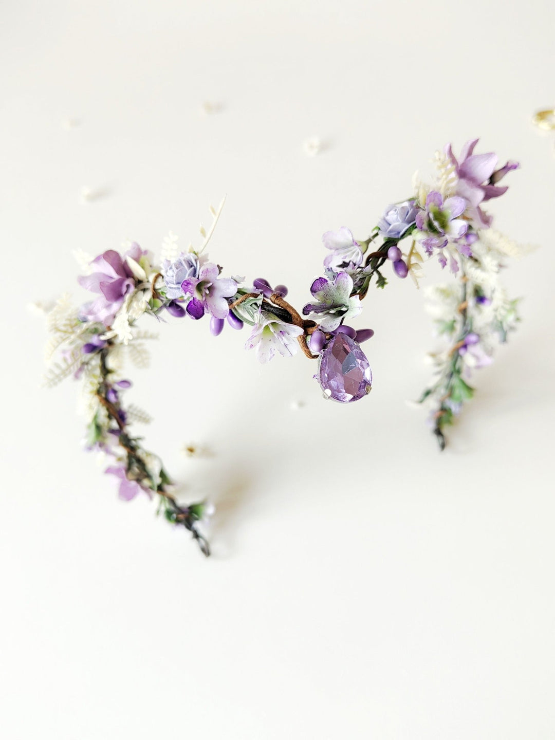 Elven Flower Tiara: Lilac Bridal Wedding Crown – handmade floral hair accessory by magaela