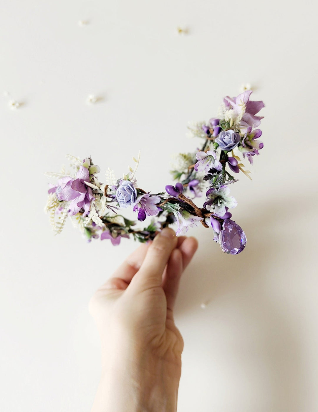 Elven Flower Tiara: Lilac Bridal Wedding Crown – handmade floral hair accessory by magaela