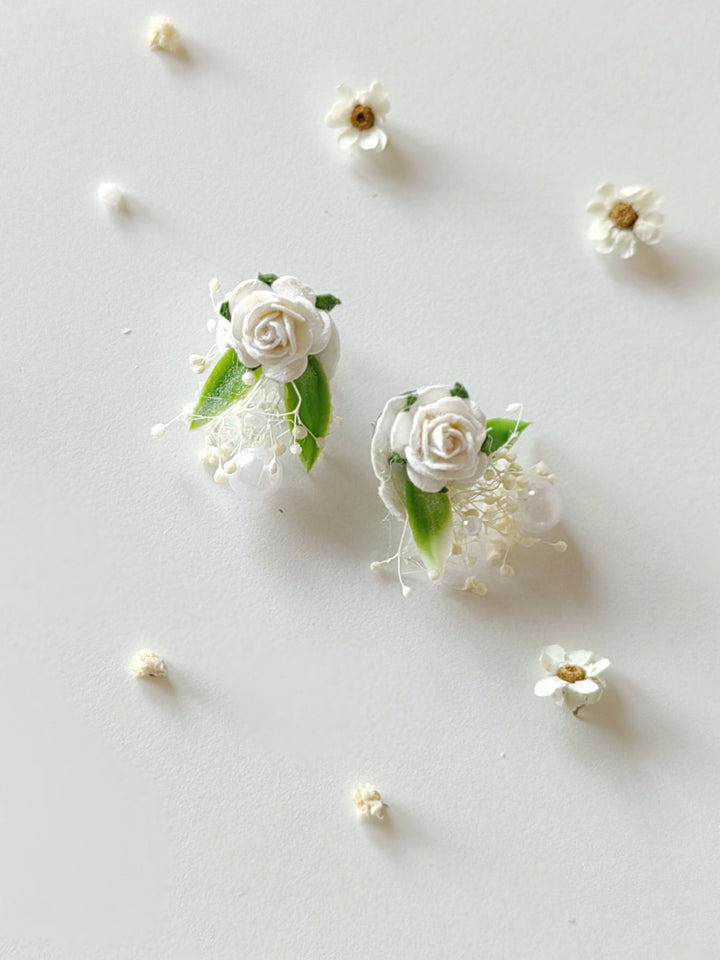 Floral Pearl Earrings: Handmade Communion Bridal Jewelry – handmade floral hair accessory by magaela