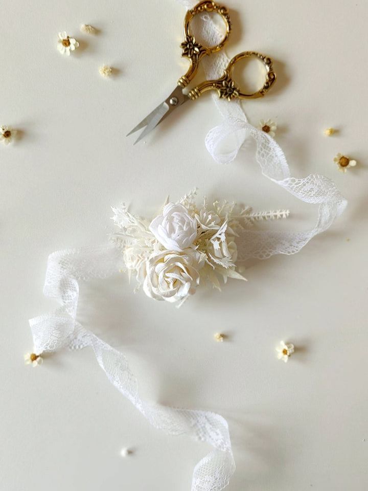 First Communion Flower Bracelet: Handmade Floral Lace Wrist Corsage – handmade floral hair accessory by magaela