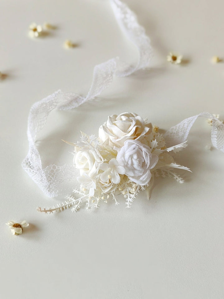 First Communion Flower Bracelet: Handmade Floral Lace Wrist Corsage – handmade floral hair accessory by magaela