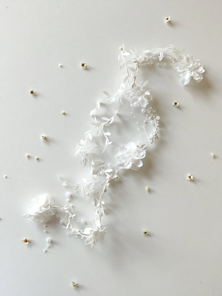 White Flower Hair Garland: First Communion Hair Vine – handmade floral hair accessory by magaela