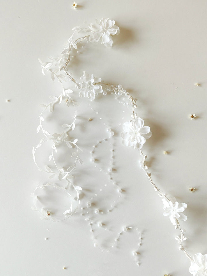 White Flower Hair Garland: First Communion Hair Vine – handmade floral hair accessory by magaela