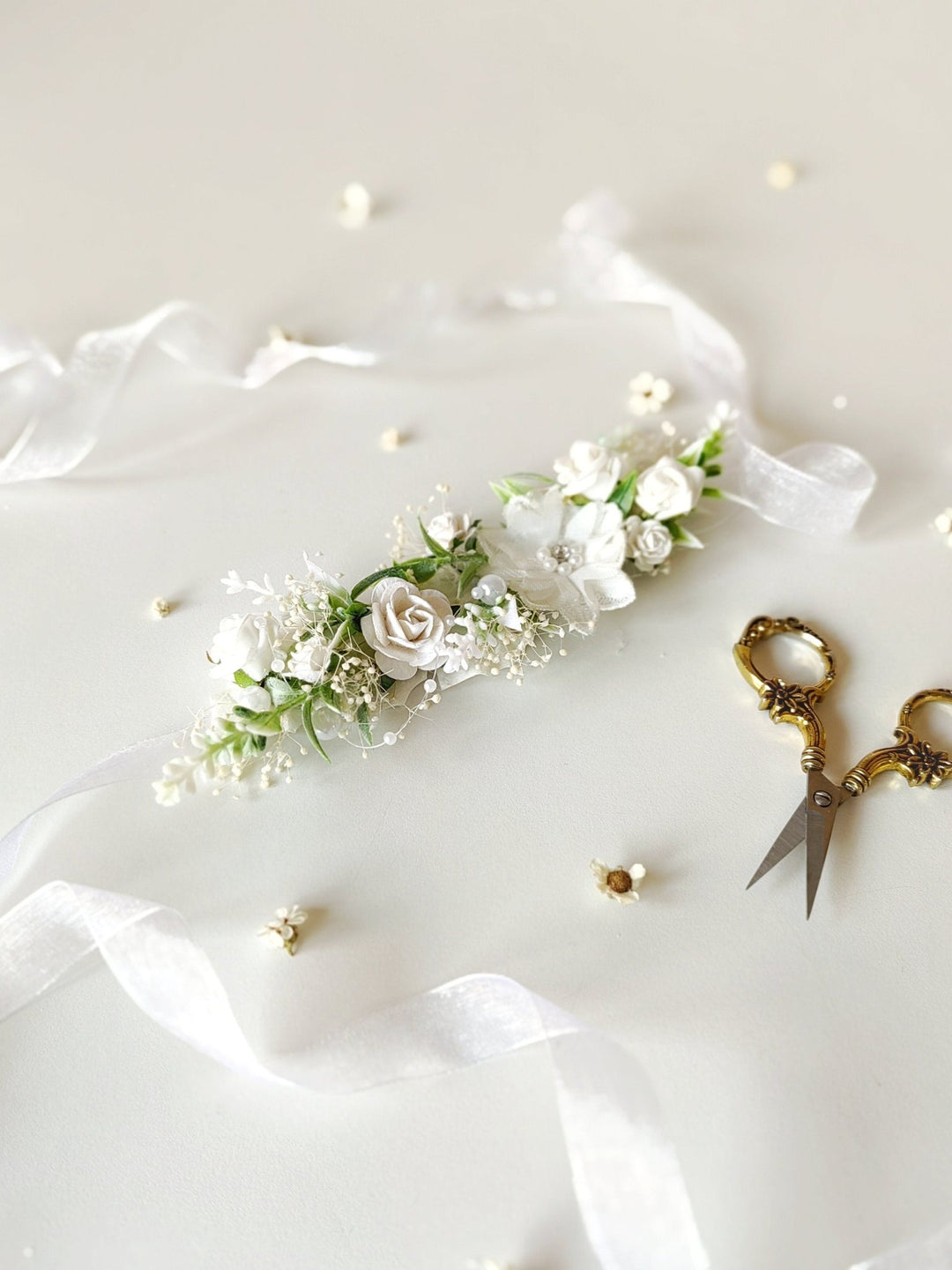 Floral First Communion Belt: White Flower Girl Dress Sash – handmade floral hair accessory by magaela