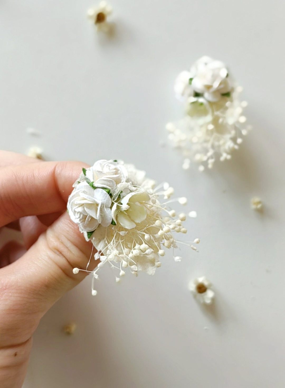 White Rose Flower Earrings: Communion, Wedding, Bridal Jewelry – handmade floral hair accessory by magaela