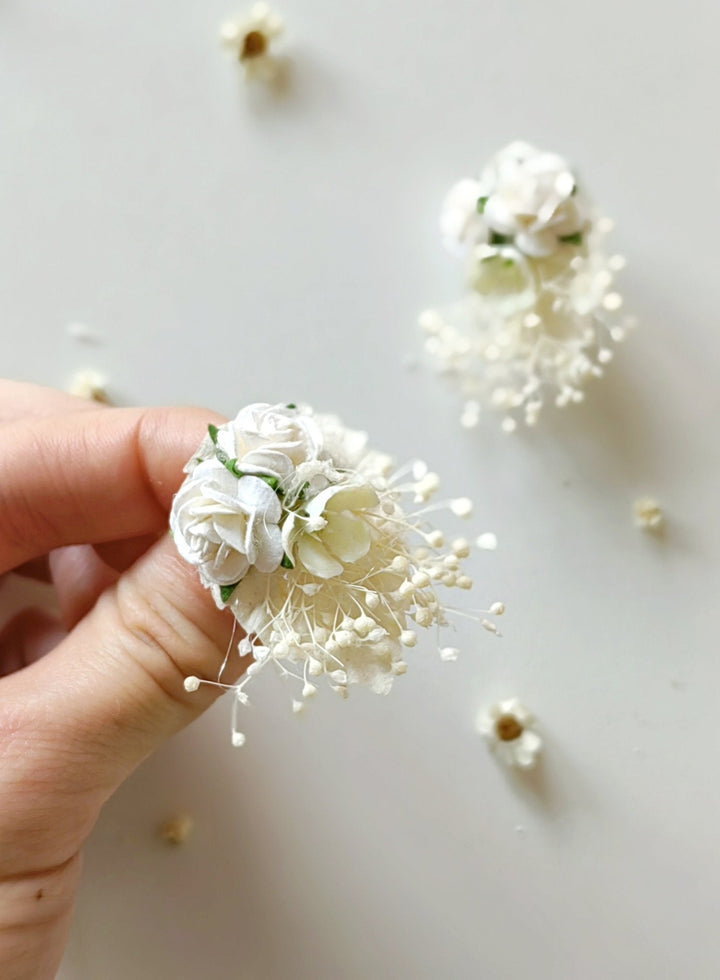 White Rose Flower Earrings: Communion, Wedding, Bridal Jewelry – handmade floral hair accessory by magaela