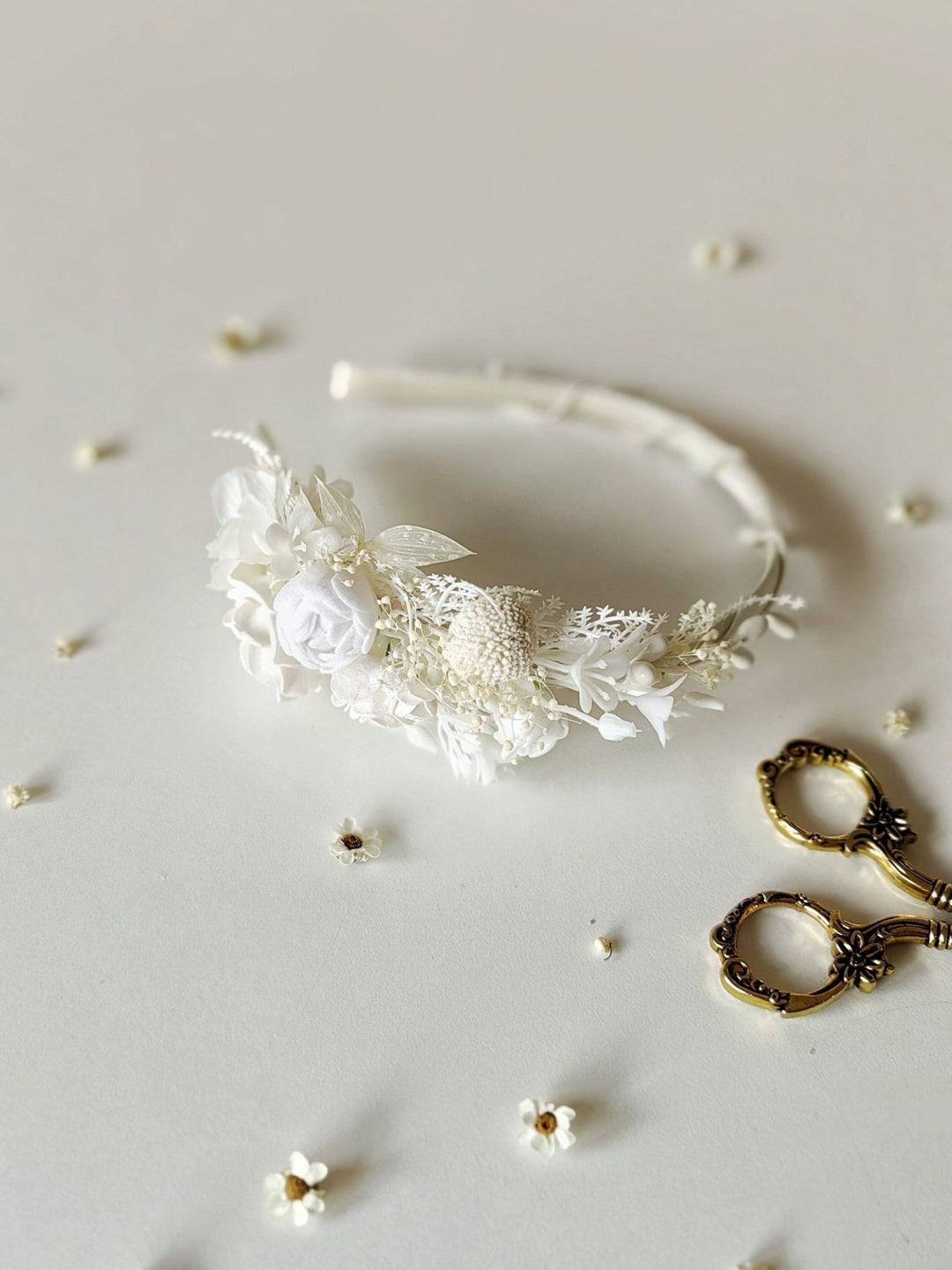 White Floral Headband: First Communion Flower Headpiece – handmade floral hair accessory by magaela