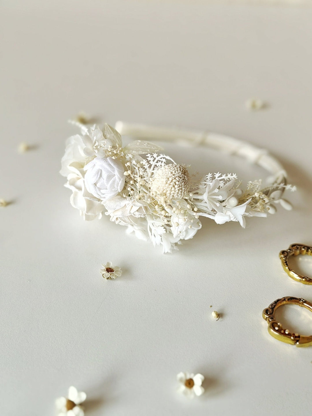 White Floral Headband: First Communion Flower Headpiece – handmade floral hair accessory by magaela