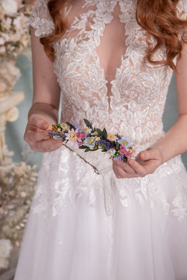 Lavender Flower Hair Wreath: Meadow Bridal Crown, Spring Wedding – handmade floral hair accessory by magaela