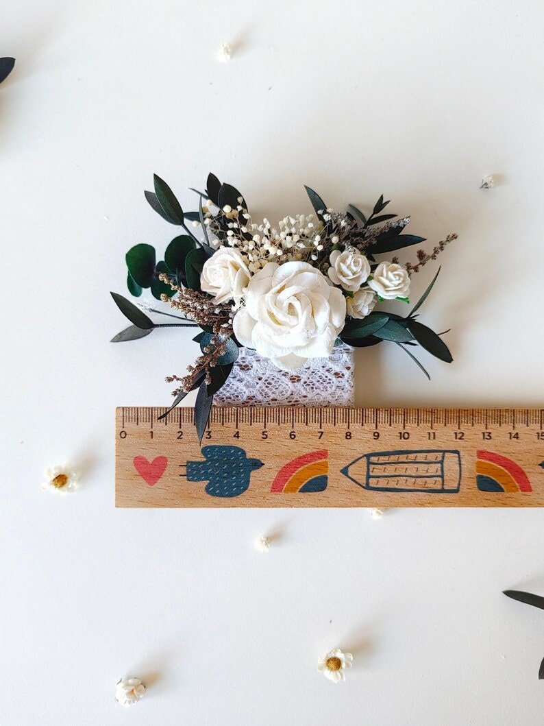 White Rose Eucalyptus Wedding Set: Bouquet, Crown, Boutonniere – handmade floral hair accessory by magaela
