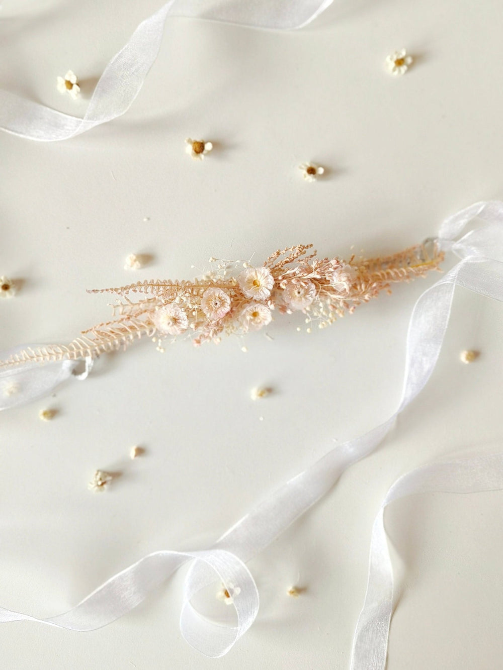 Preserved Flower Girl Belt: Pale Pink Cream Floral Communion Accessory – handmade floral hair accessory by magaela