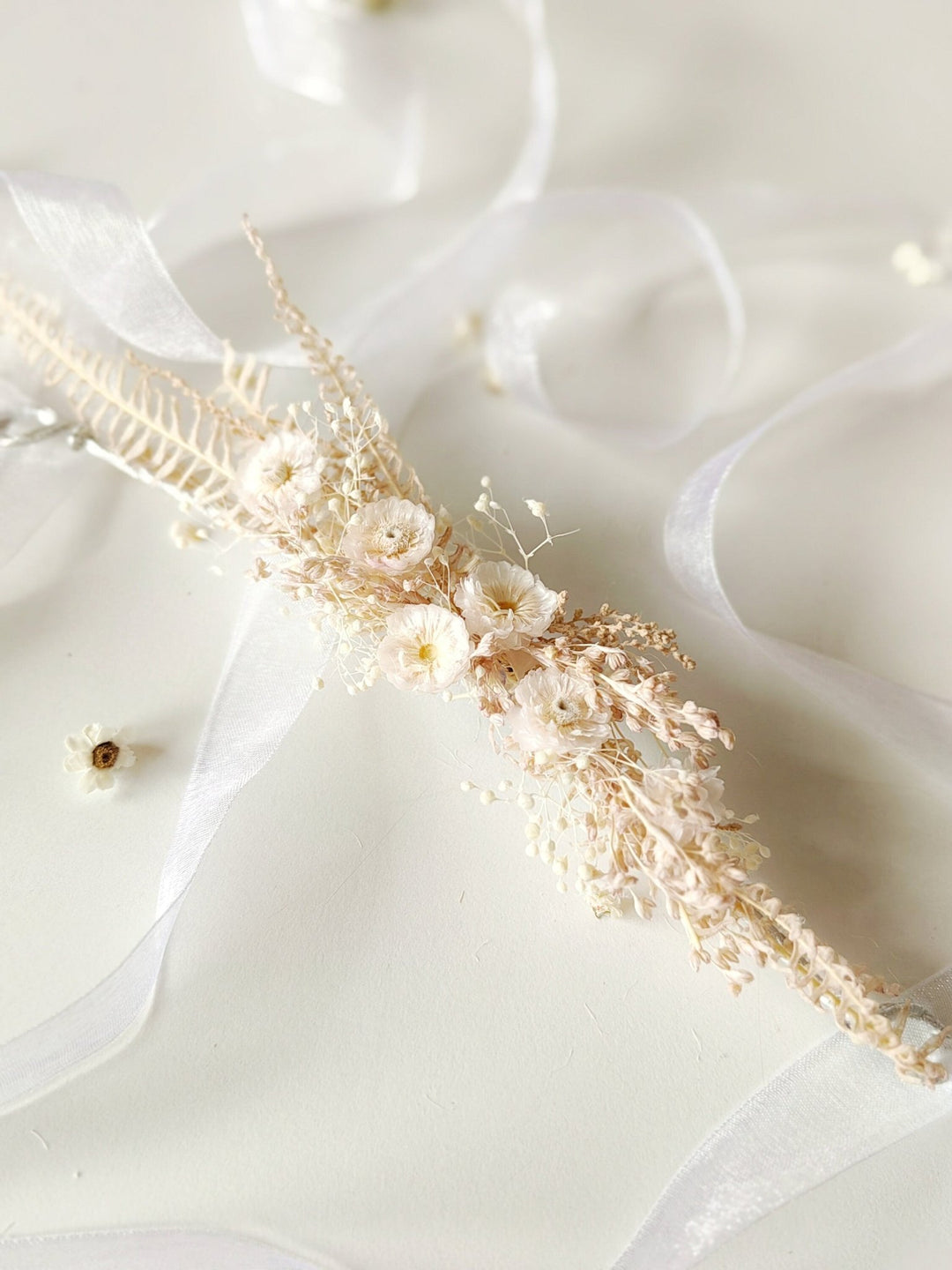 Preserved Flower Girl Belt: Pale Pink Cream Floral Communion Accessory – handmade floral hair accessory by magaela