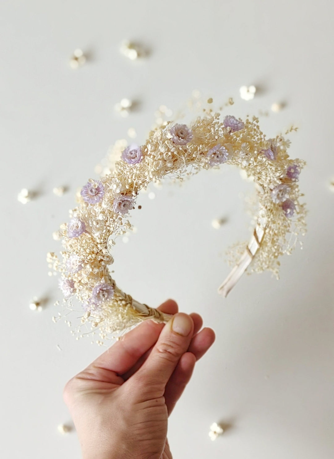 Preserved Flower Headband: Purple Cream Holy Communion Crown – handmade floral hair accessory by magaela